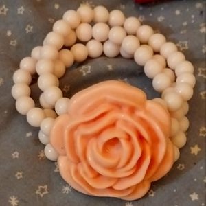 White & Pink Plastic Rose Costume Bracelet